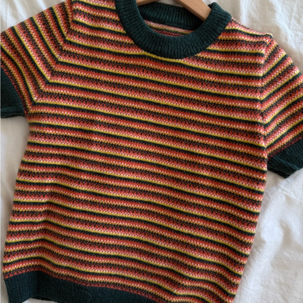 70s Inspired Striped Short Sleeve Sweater by Cider
